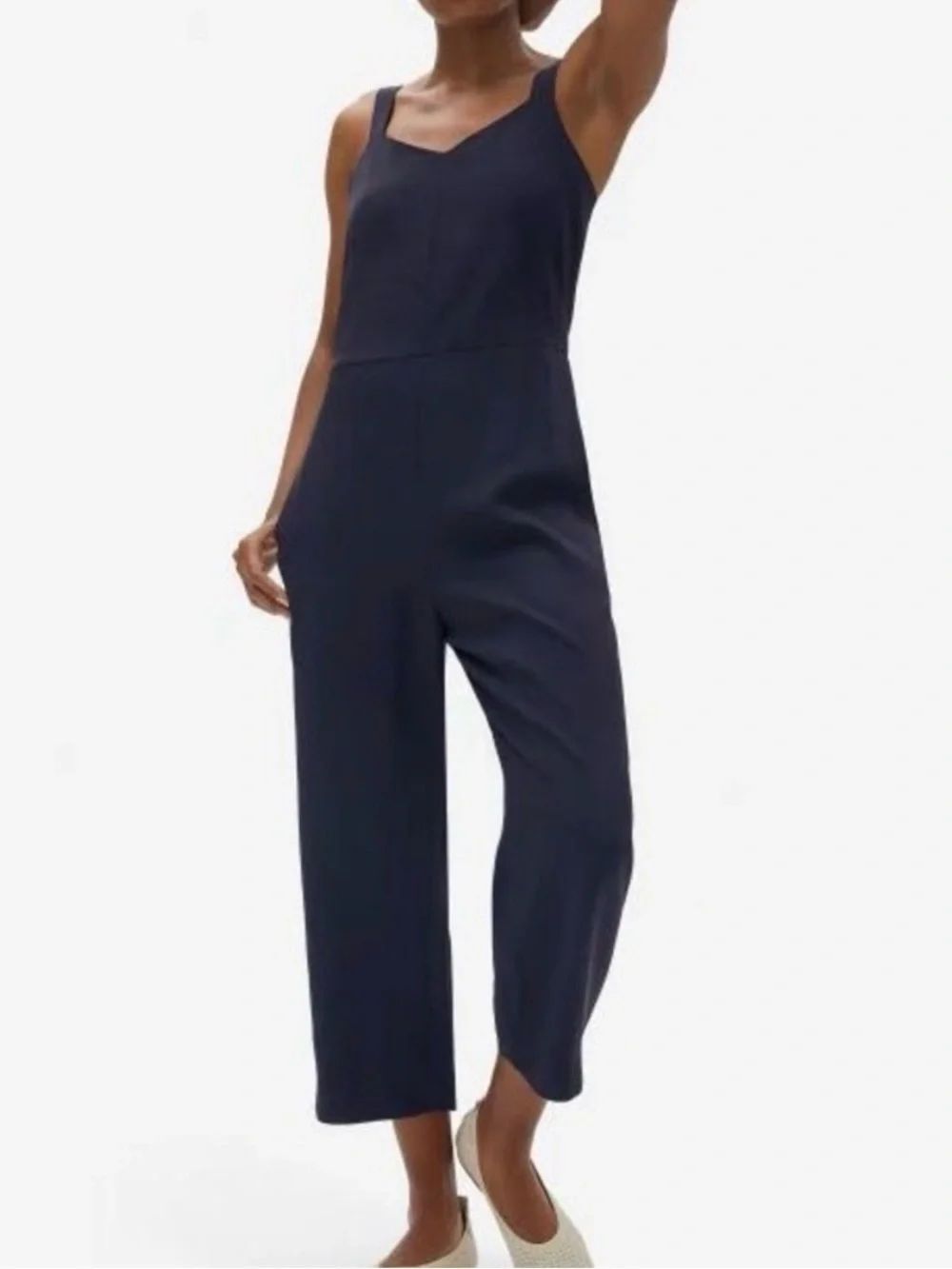 Everlane Japanese GoWeave Slip JumpDark Navy V-Neck Wide-Leg Size 10